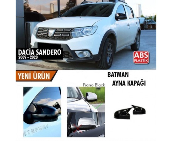 Dacia Sandero Yarasa Ayna Kapağı ABS Plastik Batman Piano Black Batman ayna Kapağı 2009-2020 Modeller için