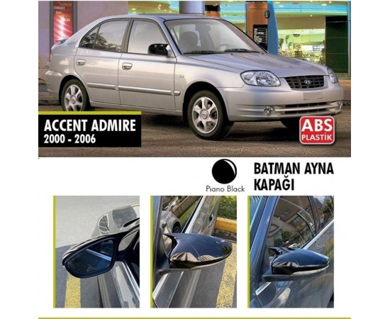 Hyundai Accent Admire 2000 - 2006 Yarasa Ayna Kapağı ABS Plastik Batman Piano Black Batman ayna Kapağı 